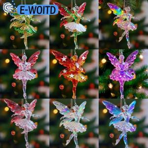 E-WOITD Sparkling 2D Acrylic Pendants Ballerina Simulation Christmas Tree Hangings Car Rearview Mirror Charm Decoration Ornaments
