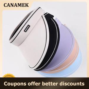 【 CANAMEK 】 New Women Roll Up Sun Visor Wide Brim Hat Summer Foldable Packable UV Protection Empty Top Ponytail Cap For Beach Travel Bonnet