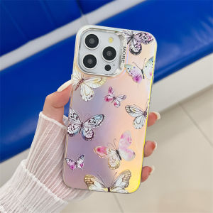 Kisscase Mạ Tia Laser Bướm Sơn vỏ điện thoại Cho iPhone 15 14 13 Pro Max Imd Đầy Màu Sắc bằng nhựa PC mờ + TPU Cứng Chống-Mùa Thu Chống Sốc Ốp lưng cho iPhone 15 14 13