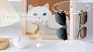 Modern Sunglasses Organiser 360° Rotating Acrylic Sunglasses Holder with 3 Slots and Sturdy Base Glasses Display Stand
