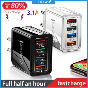 BOKEWU USB Charger Quick Charge 3.0 Portable Wall Mobile Charger 4 Ports Fast Charger EU/US Plug for Phone Tablet