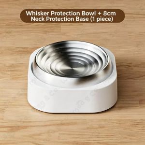 【🔥🔥SG SPOT】Cat Bowl Stainless Steel Cat Food Bowl for Indoor Cats Shallow Pet Plates Elevated Cat Bowl with Neck Support