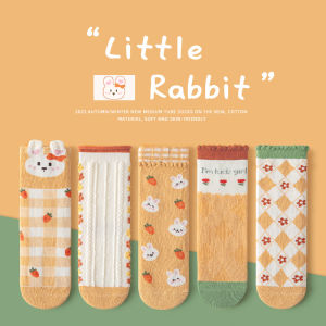 1-12T Kids Socks 2023 Autumn Winter Calf Socks Girls Black With White Lolita Style Boot Sock Baby 5 Pairsbag Warm Cotton Socks