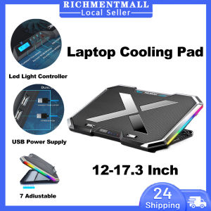 【🔥SG STOCK🔥】RICHMENTMALL Laptop Cooling Pad with 6 Cooling Fans Cooling Pad for Laptop Fan 12-17.3 Inch Laptop Cooler Stand with 6 Height Adjustable Notebook Cooler Pad with Two USB Port