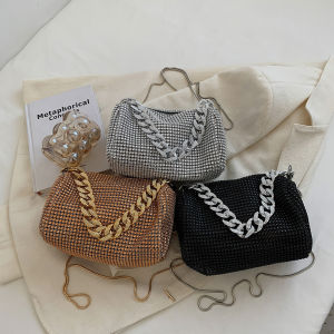 Pinfect Vintage Elegant Luxury Shiny Rhinestone Shoulder Bag Women Crossbody Bag Punk Style Thick Chain Handbag Ladies Evening Party Clutch Totes