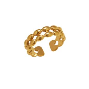 Adjustable Beaded Twisted Layes Silver Gold Ring • Waterproof Non-Fade Tarnish • 18K Gold Plated 316L Stainless Titanium Steel Fashion Jewelry For Women Men