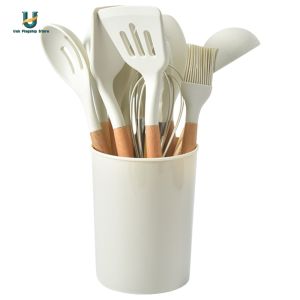 Elegant 12-Piece Kitchen Utensil Set with Heat-Resistant Wooden Handles for Cooking and Serving