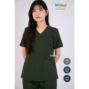 Bộ quần áo y tế/ Bộ scrub Nam/ NỮ MÀU XANH RÊU- chất cotton cao cấp mềm mại không nhăn thấm hút mồ hôi đồng phục y tế