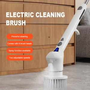 【Vodool Auto Center】 Cordless Shower Scrubber with 8 Replaceable Brush Portable Power Shower Brush 2 Speed with Adjustable Extension Handle for Bathroom Car Floor