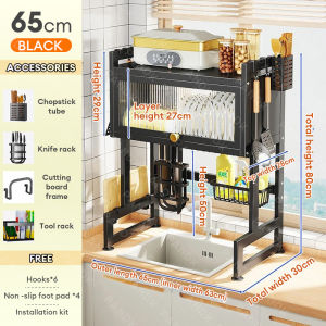 PANDH 1/2 Layers Plate Organizer Kitchen Organizer Dish Rack With Cover  Multi-functional Sink Rack