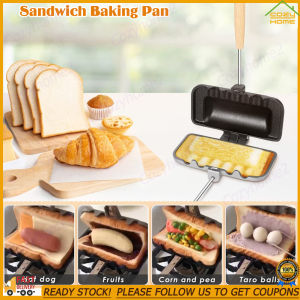 Double-Sided Breakfast Skillet Double Sided Sandwich Pan Non Stick Foldable Grill Frying Pan for Bread Toast Breakfast Machine Pancake Maker BBQ Cheese