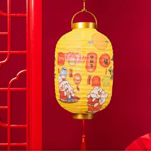 FEEZE Cute Rabbit Chinese Style Lantern Traditional Festival Chinese Style Festival Antique Lantern DIY Lantern Hanging Round Paper Lantern Mid-Autumn Festival