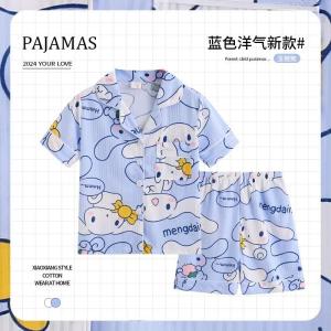 Sanrio Childrens Clothing Cinnamoroll Kuromi My Melody Pochacco Set Girl Cartoon Cardigan Button Short Sleeved Shorts