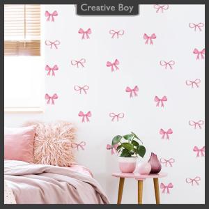 [Creative] Cute Pink Bow Wall Stickers Boho Bowknot Bedroom Decorative Wall Stickers Love Heart Bow Fridge Stickers DIY Home Decoration