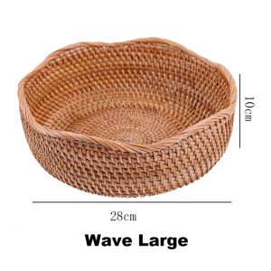 Singapore Hand-Woven Round Vietnam Wild Cane Rattan Wave Edge Basket Snack Bread Picnic Serving Basket Handmade