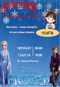Undangan Ulang Tahun 7x10cm Free Plastik