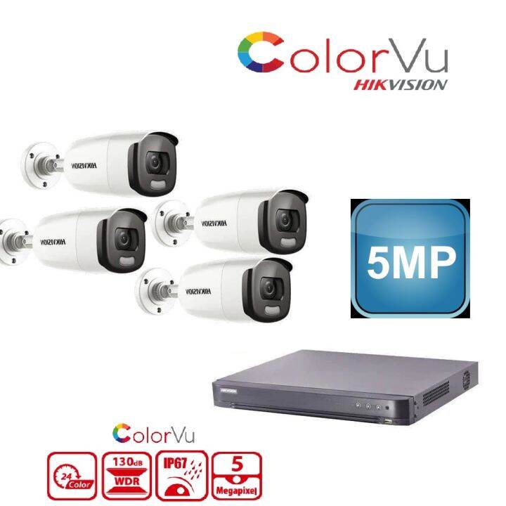 4 Channel 5MP Hikvision ColorVu CCTV Package Complete With 4 X ColorVu ...