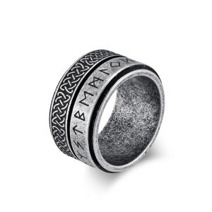 Nhẫn nam xoay được khắc chữ Viking họa tiết nút thắt Celtic thép không gỉ nhẫn phong cách mạnh mẽ. AutoMaxion