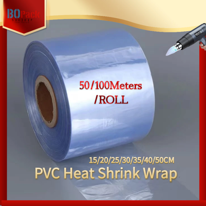 50/100Meters Clear PVC Plastic Heat Shrink Wrap rollFor Packaging
