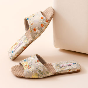 [Free Shipping] Linen Slippers For Women Indoor Home Use 2025 Summer New Style Non-Slip Rubber Sole Embroidered Chinese Style Open-Toe Sandals