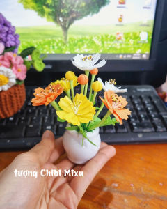 Chậu hoa cúc - hoa sao nhái bằng đất sét Nhật mini cao 10-12cm