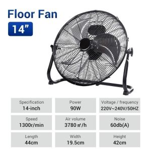 StockIndustrial Ground Fan Electric Floor Fan Aluminum Blades Strong Wind Powerful Desk Fan