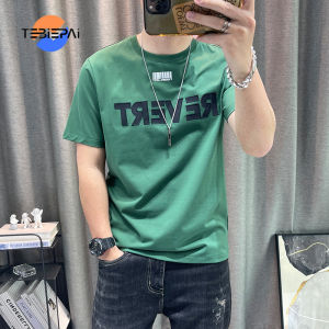 Mens Short-sleeved T-shirt 2024 Summer New Letter Embroidery Cotton Half-sleeved T-shirt High-end Mens Tops Trendy Brand Handsome Youth Clothing
