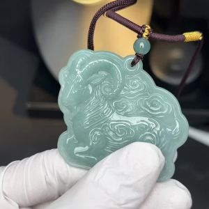 Authentic Natural A-Type Jade Blue Auspicious Sheep Zodiac Pendant Men Women Necklace Gift with Certificate