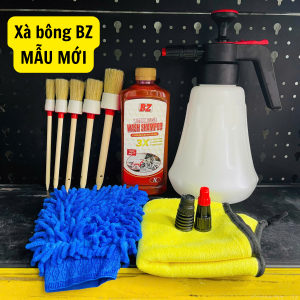 S12 COMBO 5 Rửa Xe Bọt Tuyết 2L – Xà Bông BZ 5 Cọ Lông Heo Găng Tay Khăn Lau Xe