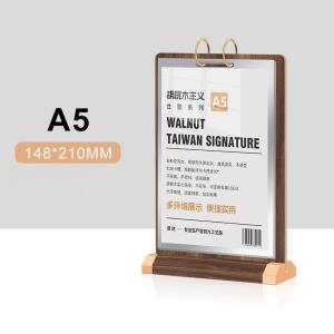 Walnut Flip Table Card PVC Menu Adhesive Display Stand A4/A5/A6 Wooden Logo Desktop Food Menu Page