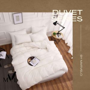 Bedcover Duvet Sprei Set Katun Polos 180x200 cm - King - Putih Tulang - by Marvelo