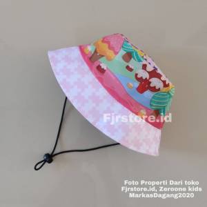 Topi Bucket Hat Anak Bayi Motif Prin Pakai Tali Leher Untuk Usia 4 Bulan Sampai 3 Tahun - Bucket Anak Bayi Laki laki - Bucket Anak Bayi Perempuan - Bucket Hats Anak Lucu