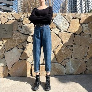 LHFriday ส่งไว กางเกงยีนแฟชั่นขายาวทรงกระบอกตรง 💘กางเกงยีนขายาวแฟชั่นผญเรียบๆไม่หวือหวาแต่งตัวง่ายแมทช์เข้ากับทุกสไลต์ กางเกงยีนขาวยาวผญสไตล์วินเทจลุคแบดๆแต่ไม่แซดแน่นอน⚡