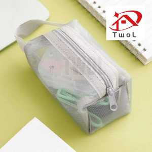 TWOL SHOP 1pcs Creative Square Mesh Zipper Pouch Portable Make Up Organizer Bag Transparent Cosmetic Bags School Office Students Storage Supplies