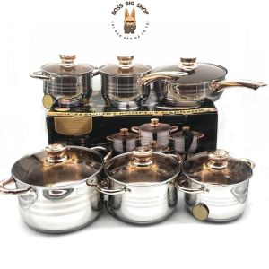 Bộ nồi đức 6 món chính hãng Thiết kế nắp thủy tinh đáy nồi 5 lớp dày dặn từ thép không rỉ phù hợp tất cả mọi loại bếp