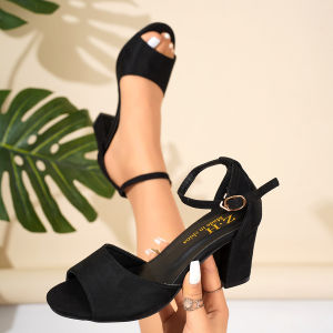 [Free Shipping] Summer New Style Back Zipper Sandals With Fish Mouth Design WomenS Plus Size Side Cut-Out Chunky Heel High Heel Sandals Size 45