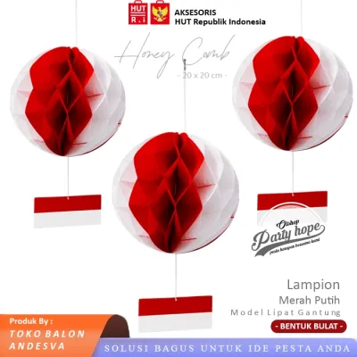 Lampion Honeycomb Lipat Merah Putih Dirgahayu 17 Agustus Dekorasi Gantungan HUT RI 17 / Pompom Bulat