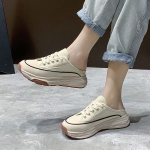 [Free Shipping] Ins WomenS Summer New Style Student Thick-Soled Sneakers Casual Height-Increasing Closed-Toe Half-Slipper New Style