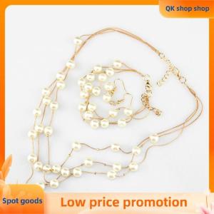 ✨QK shop✨ Fashion Multilayer Pearl Necklace Earrings Bracelet Jewelry Set Wedding Bridal