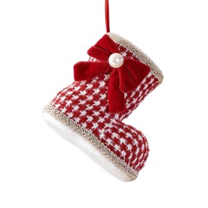 SHIHENG Elegant Christmas Boots Pendant Grid Pattern Bowknot Christmas Shoes Ornament Winter Decorations Cute Xmas Tree Hanging Pendant New Year Decor