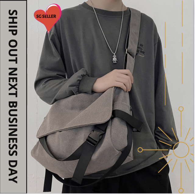 Canvas Messenger Bag Men Ladies Korean Ulzzang Big Capacity Sling Shoulder Crossbody Bag Lazada Singapore