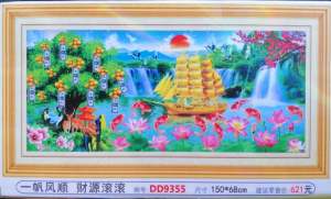 Tranh đính đá Thuận buồm xuôi gió thuyền vàng (về tự đính) DD9355