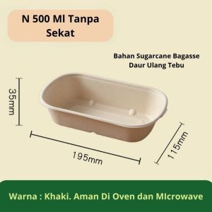 10 PCS Mangkok Bahan Tebu + Tutupan Coklat (Bagasse) | Mangkok Bagasse Food Box Oval + Lid Lunch Box Food Box Cake Box Biodegradable Compostable | Tempat Makanan Sugarcane | Tempat Bekal | Kotak Bekal | Bagasse Box SH AE28