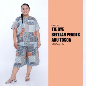 Tie Dye Big Size / One Set Jumbo / Setelan Celana Pendek Jumbo Abu Tosca / Setelan Busui / Tie Die Lengan Pendek / Tie Dye Rayon