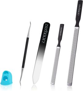 Metal Nail File Toenail File with Fingertip Protectors and Dual-Ended Toenail Lifter Double Sided and Files Nails Easily for Seniors Men & Women Pedi Tool