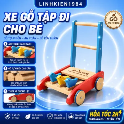 Xe Tập Đi Bằng Gỗ Cho Bé Có Vòng Cao Su Chống Trượt. Đồ Chơi Trẻ Em Thông Minh