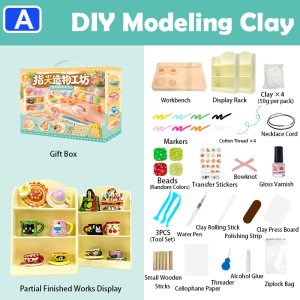 Beginner Air Dry Modeling Clay DIY Craft Kit 6 Styles Make 42 Mini Ornaments with Double Display Stands for Necklace Pendant Handmade Gift