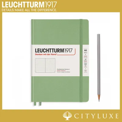 Leuchtturm 1917 Medium A5 Dotted Notebook Muted Colours Sage Powder Denim Bellini - Pastel Light Pink Blue Faded Green Orange Bullet Journal Journaling Diary Writing Planner Leuchtturm1917 Cityluxe