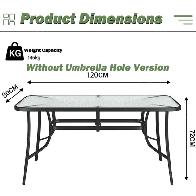 Patio Table with Umbrella Hole Commercial All-Weather Table with Heat Resistant Tempered Glass