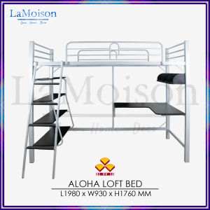 LaMoison Combo Set Aloha Loft Single Size Bed Frame Single Spring Mattress Study Table Book Shelves and Chair - CM-BF83